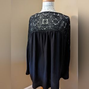 Roz & Ali Black Blouse Lace Detail, Tie Back